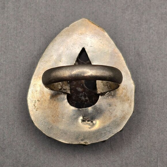 925 Sterling Silver Plated Turritella Agate Ring Size 8 Bezel Setting Bohemian - Picture 4 of 13